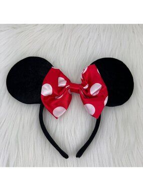 Amscan Minnie Mouse Ears Headband Kids Black Velvet Red Polka Dot Bow Disney